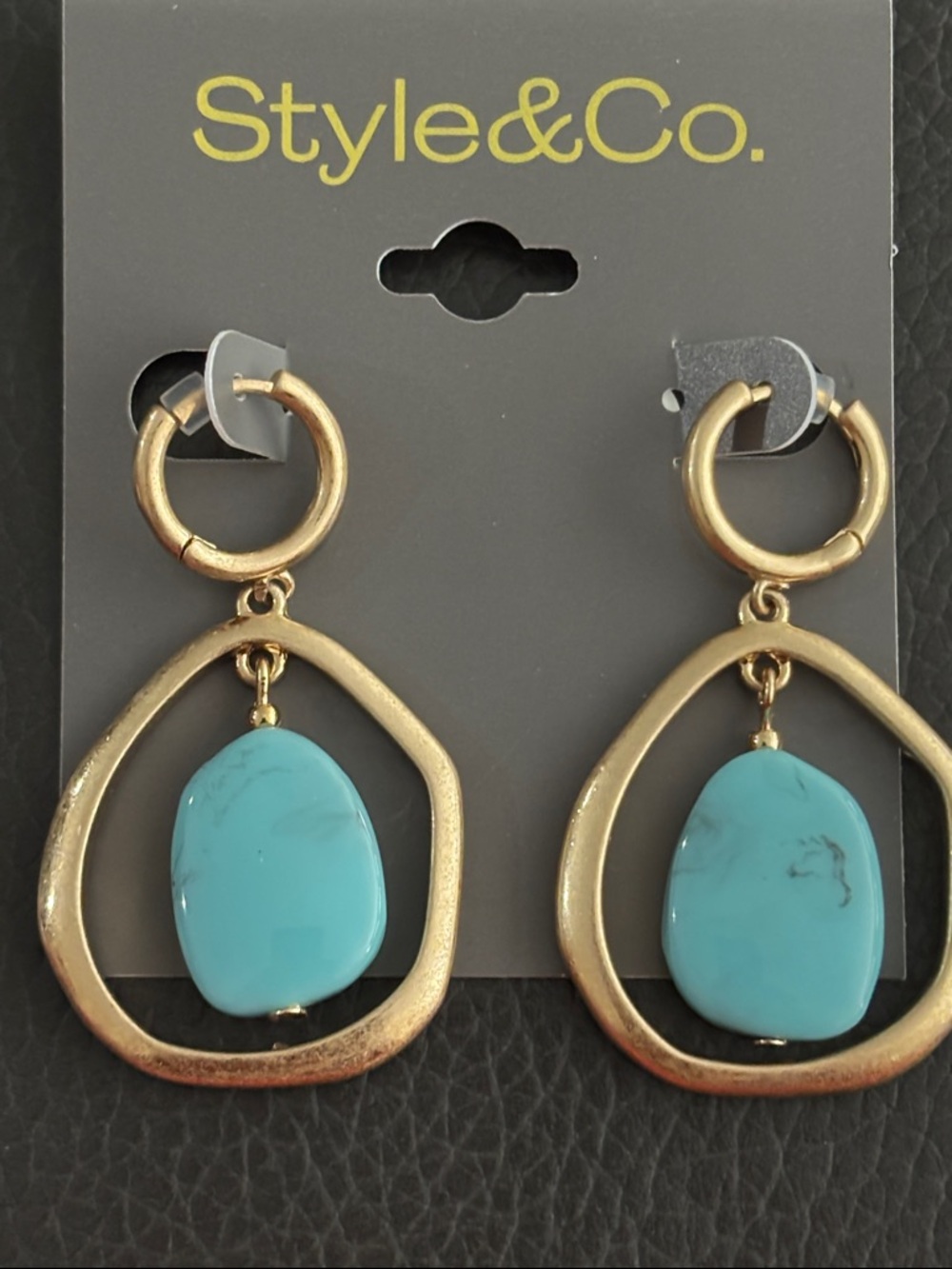 Style & Co. Gold Drop Earrings with Faux Turquoise Stones